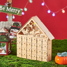 Wooden Christmas Advent Calendar LED Light House Countdown with 24 Drawers