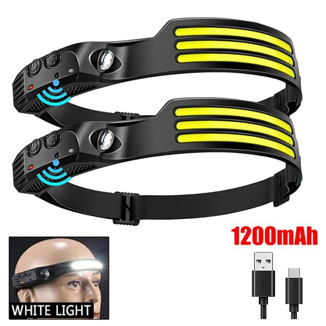 COB LED Headlamp Induction Head Lamp Outdoor Camping Fishing Sensor Headlight