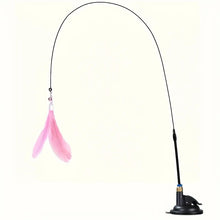 Long Suction Cup Pole Interactive Bell and Feather Wand Cat Teaser Toy