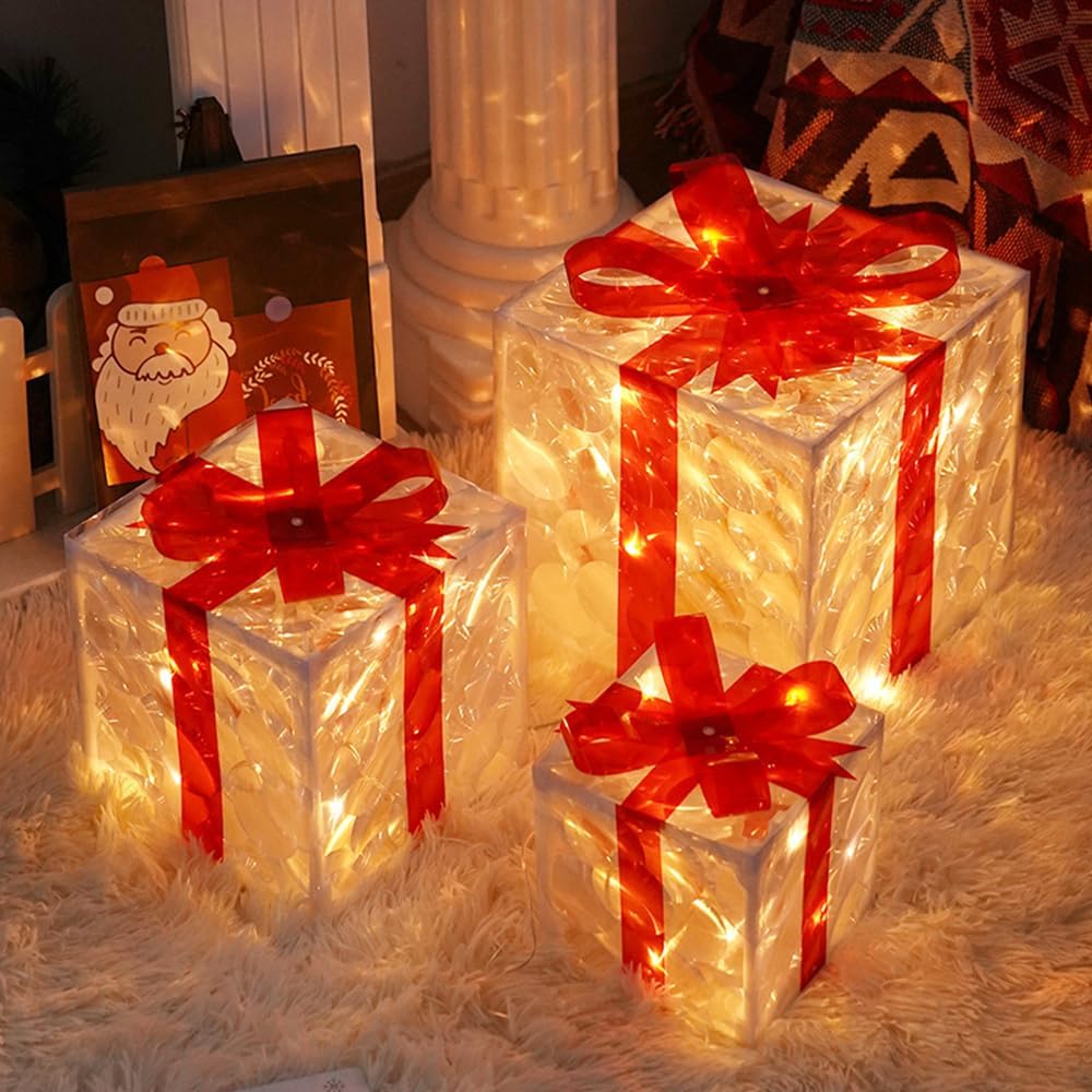 3pcs Light Up Christmas Boxes
