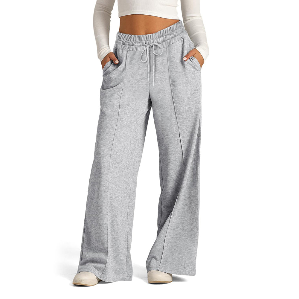 All-Season Loose-Fit Pants Women's Wide-Leg Trousers with Elastic Waist & Belt