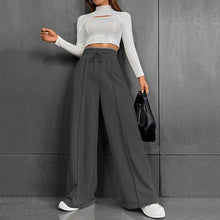 All-Season Loose-Fit Pants Women's Wide-Leg Trousers with Elastic Waist & Belt