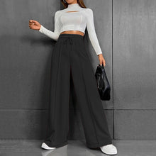 All-Season Loose-Fit Pants Women's Wide-Leg Trousers with Elastic Waist & Belt
