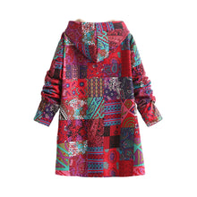 Colorful Print Warm Fleece Hooded Coat