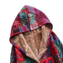 Colorful Print Warm Fleece Hooded Coat