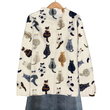 Women's Casual Knitted Cat Print Button Front Cardigan Sweater