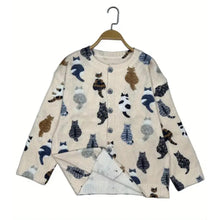 Women's Casual Knitted Cat Print Button Front Cardigan Sweater