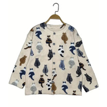 Women's Casual Knitted Cat Print Button Front Cardigan Sweater