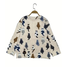 Women's Casual Knitted Cat Print Button Front Cardigan Sweater