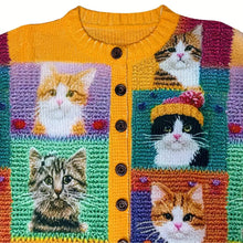 Women's Long Sleeve Button Front Cardigan Sweater with Cat Pattern
