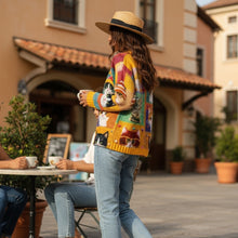 Women's Long Sleeve Button Front Cardigan Sweater with Cat Pattern