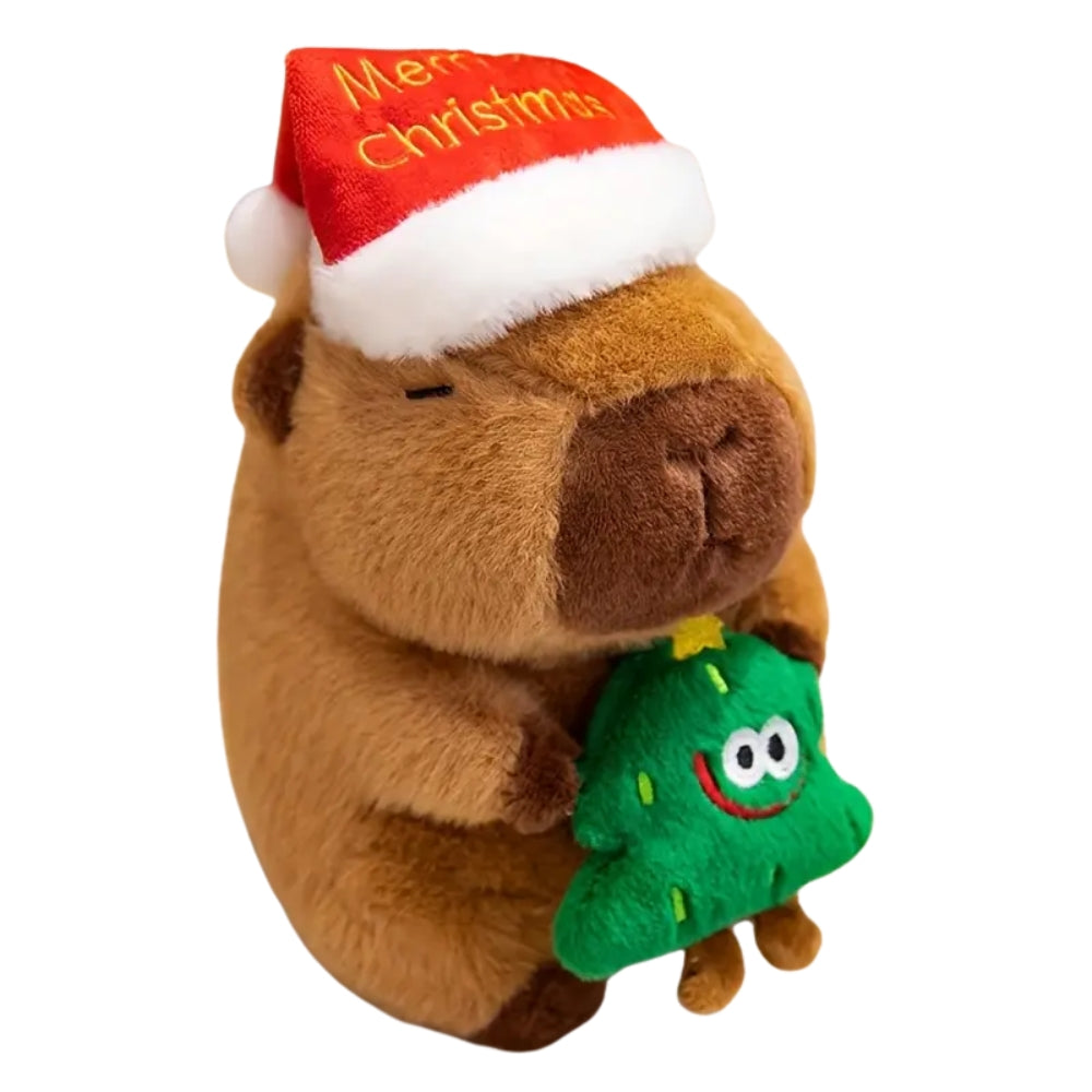 Christmas Capybara Plush Toy with Santa Hat Stuffed Animal