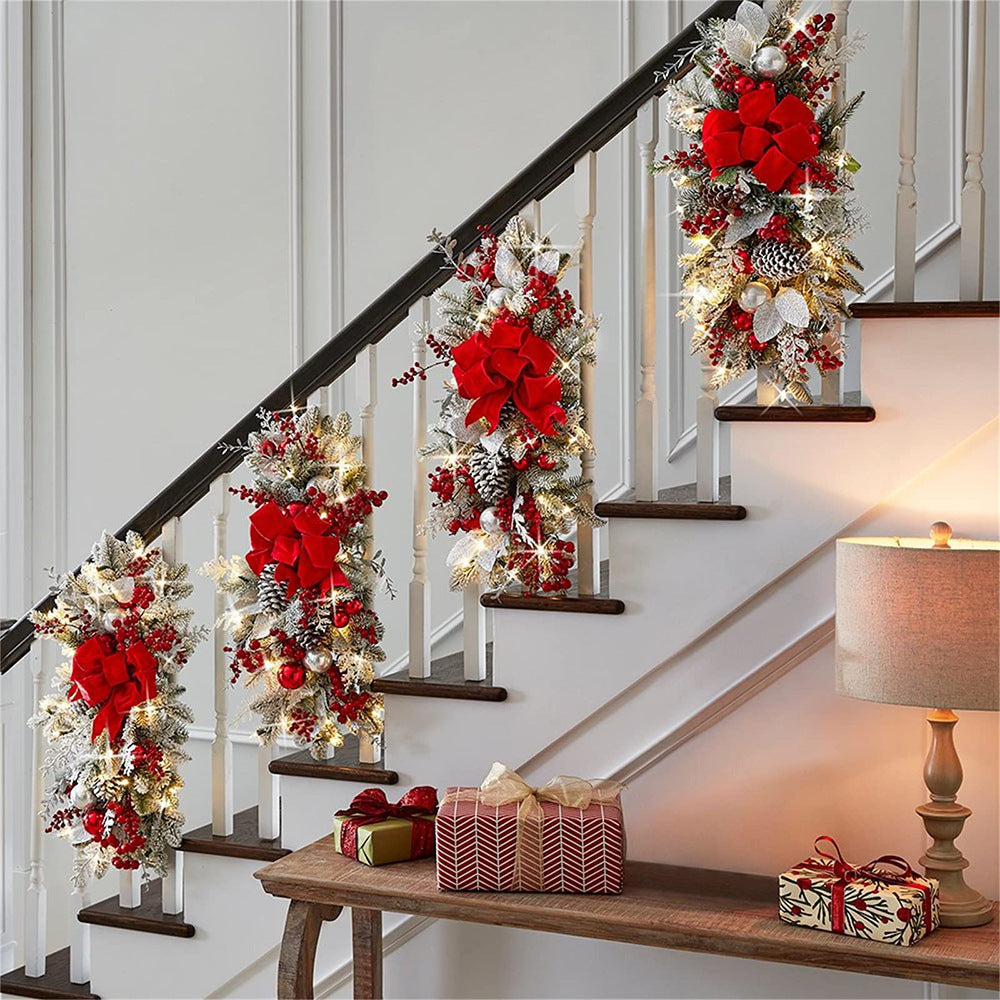 1, 2, 3pcs Christmas Staircase Garland Plastic Artificial Winter Wreath
