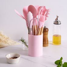 12Pcs Wooden Handles Silicone Cooking Kitchen Utensils Set