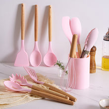 12Pcs Wooden Handles Silicone Cooking Kitchen Utensils Set