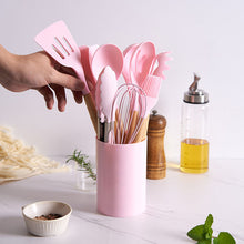 12Pcs Wooden Handles Silicone Cooking Kitchen Utensils Set