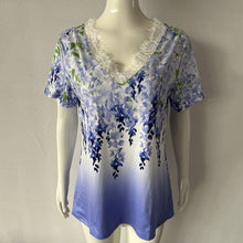 Floral Shoulder Printed V-neck Lace Short-sleeved T-shirt