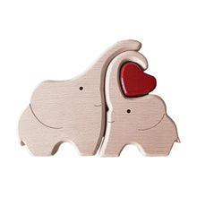 Wooden Family Building Blocks Elephant Statues Decor