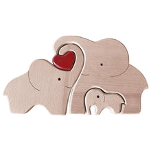 Wooden Family Building Blocks Elephant Statues Decor