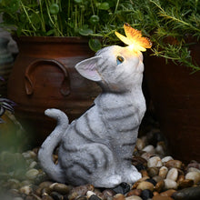 Garden Outdoor Decor - Cat Statue with Solar Butterfly Light