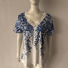 Floral Shoulder Printed V-neck Lace Short-sleeved T-shirt