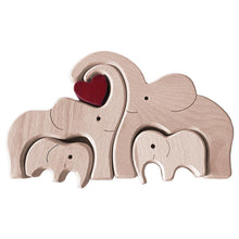 Wooden Family Building Blocks Elephant Statues Decor