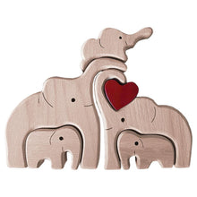 Wooden Family Building Blocks Elephant Statues Decor