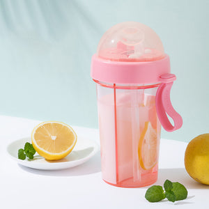 Dual Beverage Separate Straws Leak-Resistant Innovative Water Bottle