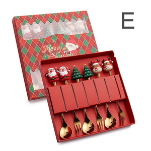 6Pcs Festive Stainless Steel Fork and Spoon Set