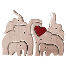 Wooden Family Building Blocks Elephant Statues Decor