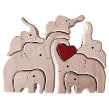 Wooden Family Building Blocks Elephant Statues Decor