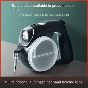 LED Retractable Dog Leash with Poop Bag Water Bowl Food Box