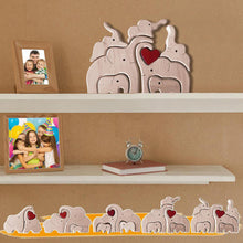 Wooden Family Building Blocks Elephant Statues Decor