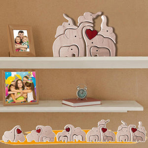 Wooden Family Building Blocks Elephant Statues Decor