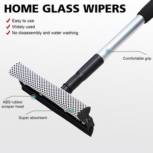 Extendable Window Squeegee Cleaner Scrubber Brush Wiper Sponge