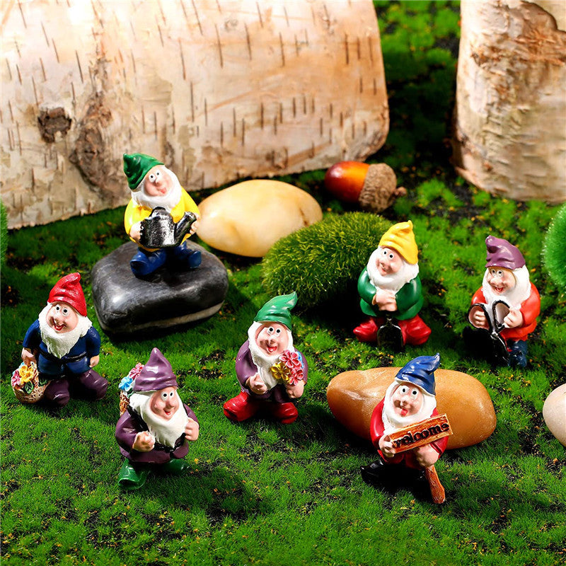 7 Pieces Garden Miniature Gnomes Fairy Resin Statues