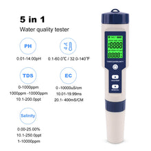 5 in 1 High Accuracy Digital Pen pH Tester for Water
