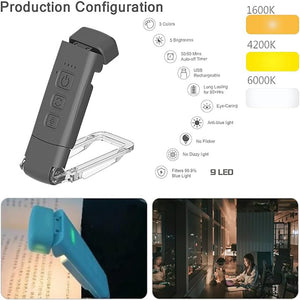 3 Modes 5 Brightness LED Clip on Reading Lamp- USB Rechargeable