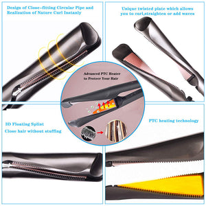 2-In-1 Curling And Straightening Twisted Spiral Hair Iron With LCD Display