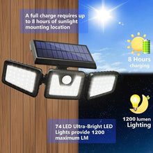 74 LED Solar Powered Sunlight 3 Modes PIR Motion Sensor Lamp