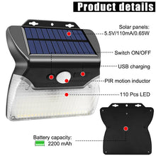 110 LED Wireless Outdoor Solar Powered Motion Sensor Light