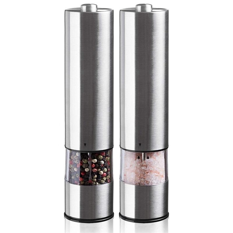 Pack of two Stainless Steel Electric Pepper and Salt Spice Grinder Set