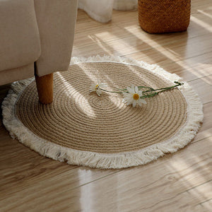 Round Woven Handmade Rattan Carpet With Tassel