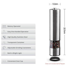 Pack of two Stainless Steel Electric Pepper and Salt Spice Grinder Set