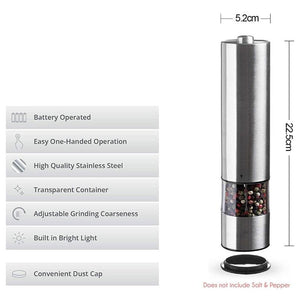 Pack of two Stainless Steel Electric Pepper and Salt Spice Grinder Set