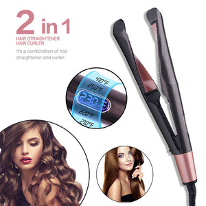 2-In-1 Curling And Straightening Twisted Spiral Hair Iron With LCD Display