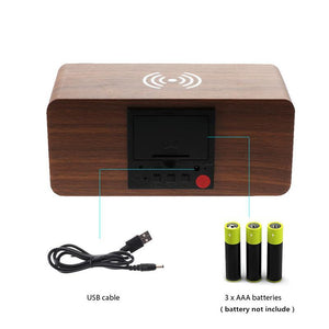 Dual Powered Wooden Wireless Qi Charging LED Alarm Clock- Battery/USB Powered_7