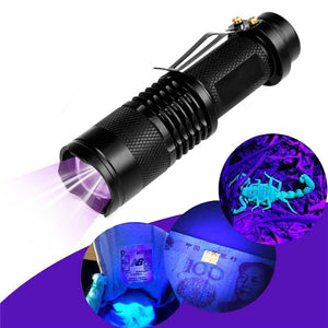 Mini LED Zoomable UV Flashlight Ultraviolet Flashlight Black Light Fake Bill and Urine Stain Detector- Battery Operated_1