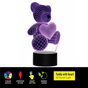3D Acrylic Teddy Bear 7 Color Bedside Table Light- USB Powered_5