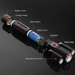 LED Three Lamp Head Portable Flash Light-USB Rechargeable_7